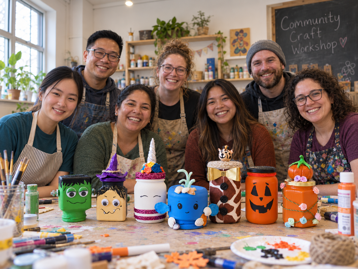 A community group gathered around a table for a craft workshop
